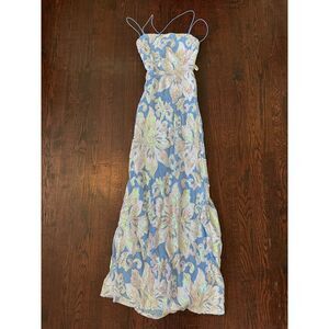 Vintage B. Darlin Blue White Open Back Sparkly Fairy Maxi Gown Size 0